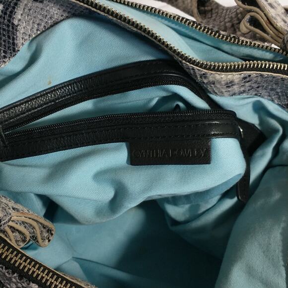 Cynthia Rowley Black Gray Snakeskin print all Leather bag With Shoulder Strap - Picture 11 of 16